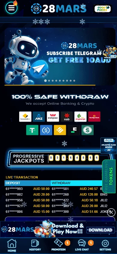 28 Mars Casino home page on mobile